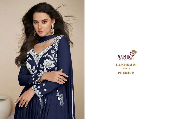 Lakhnavi Vol 5 Premium By Vamika 1027 L To P Designer Rayon Heavy Readymade Suits Wholesale Shop In Surat
